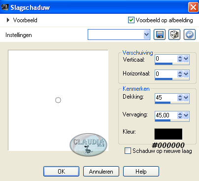 Instellingen 3D Effecten - Slagschaduw