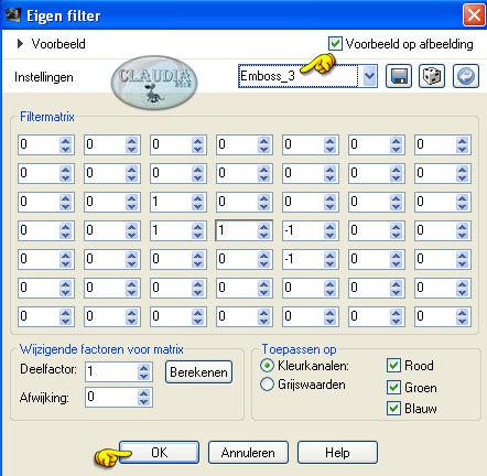 Instellingen Eigen filter - Emboss_3 