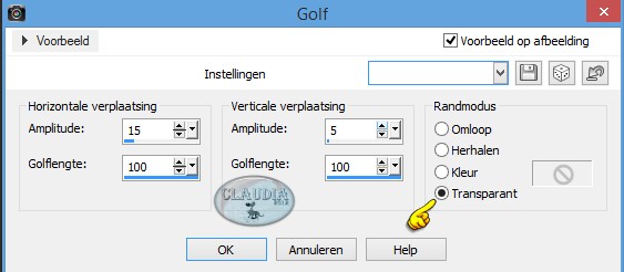 Instellingen Vervormingseffect - Golf