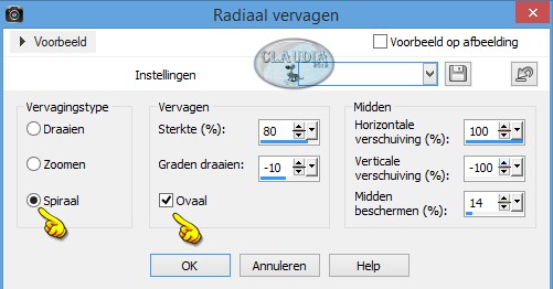 Instellingen Radiaal vervagen