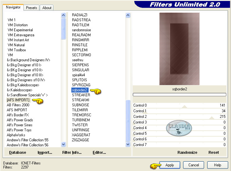 Instellingen filter Filters Unlimited 2.0 - [AFS IMPORT] - sqborder 2