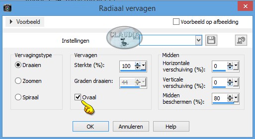 Instellingen Radiaal vervagen