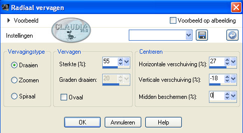 Instellingen Radiaal vervagen