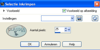 Instelling Inkrimpen van selectie