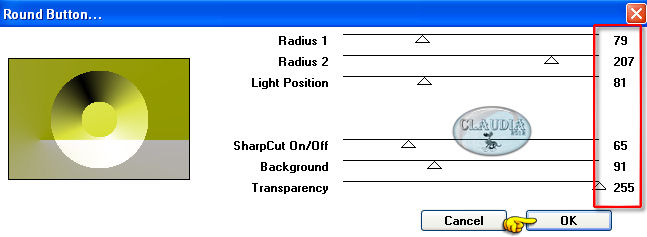 Instellingen filter VM Toolbox - Round Button