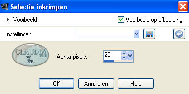 Instelling Inkrimpen van selectie