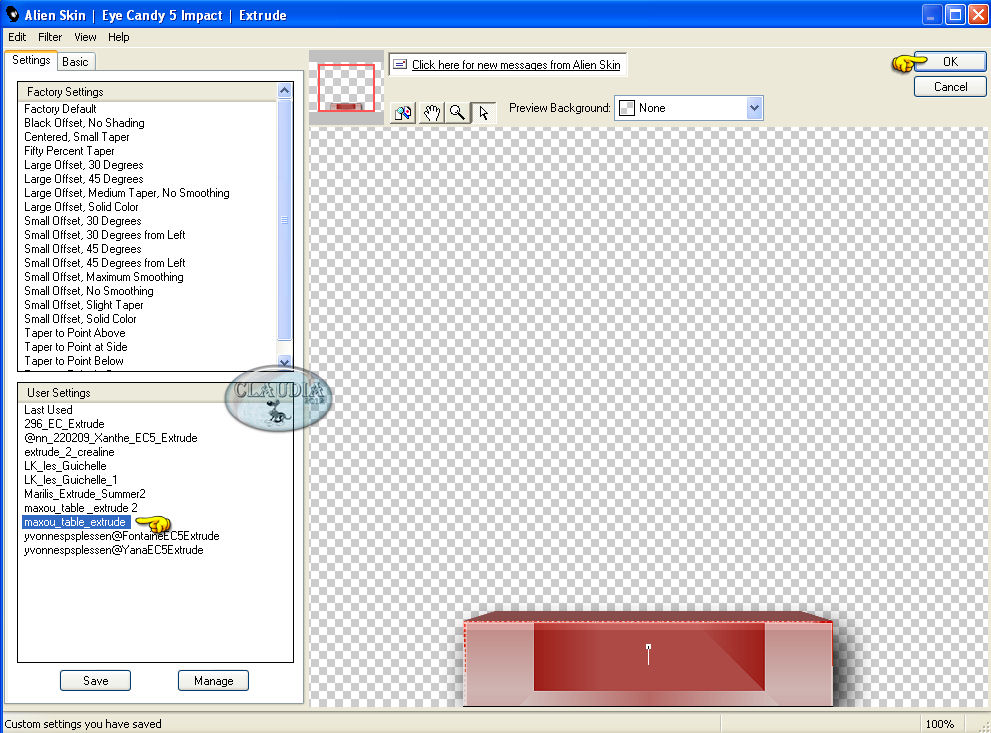 Instellingen filter Eye Candy 5 : Impact - Extrude