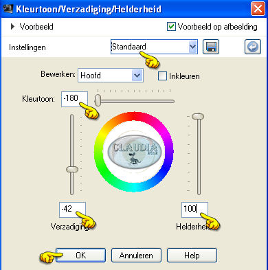 Instellingen Kleurtoon/Verzadiging/Helderheid