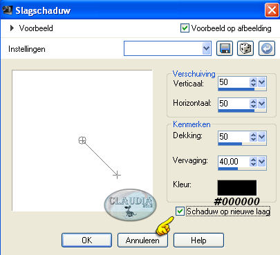 Instelllingen 3D Effect - Slagschaduw