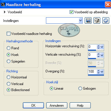 Instellingen Afbeeldingseffect - Naadloze herhaling