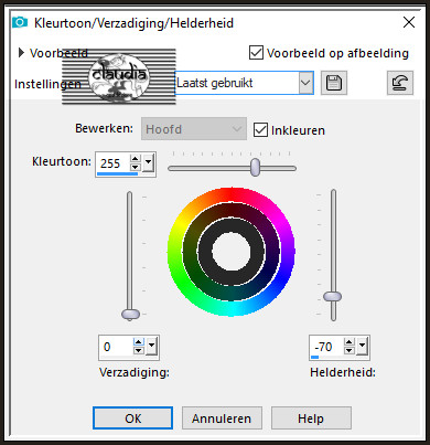 Aanpassen - Kleurtoon en verzadiging - Kleurtoon/verzadiging/helderheid