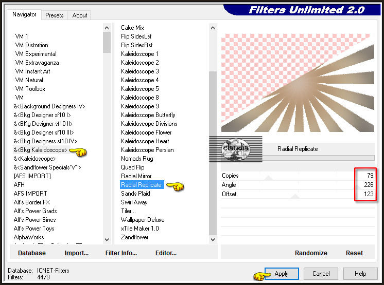 Effecten - Insteekfilters - <I.C.NET Software> - Filters Unlimited 2.0 - &<BKg Kaleidoscope> - Radial Replicate