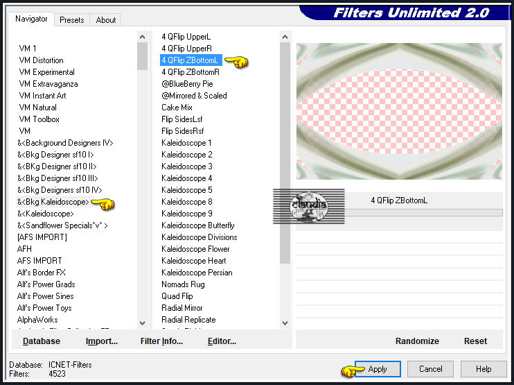 Effecten - Insteekfilters - <I.C.NET Software> - Filters Unlimited 2.0 - &<BKg Kaleidoscope> - 4 QFlip ZBottomL