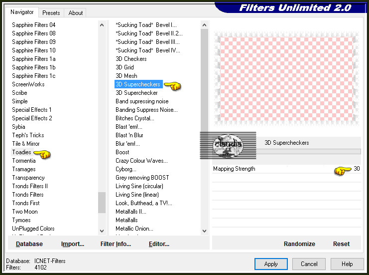 Effecten - Insteekfilters - <I.C.NET Software> - Filters Unlimited 2.0 - Toadies - 3D SuperCheckers
