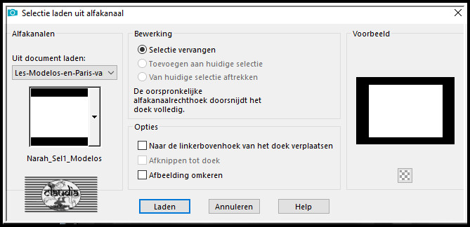 Selecties - Selectie laden/opslaan - Selectie laden uit alfkanaal : Narah_Sel1_Modelos