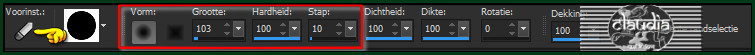 Activeer het "Wisgereedschap" (= gummetje) met deze instellingen :