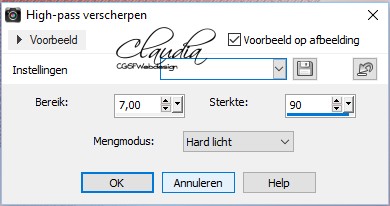 Instellingen High-pass Verscherpen