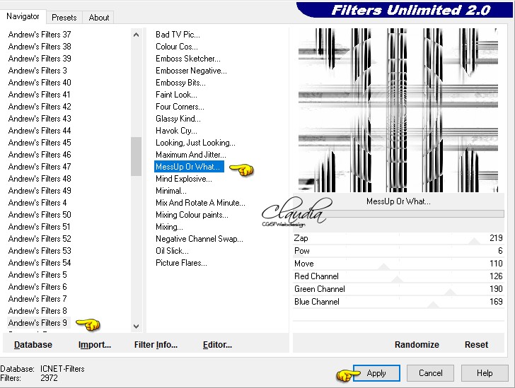 Instellingen filter Andrew's Filters 9 - MessUp Or What... 