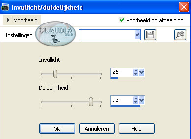 Instellingen Helderheid en contrast - Invullicht/duidelijkheid