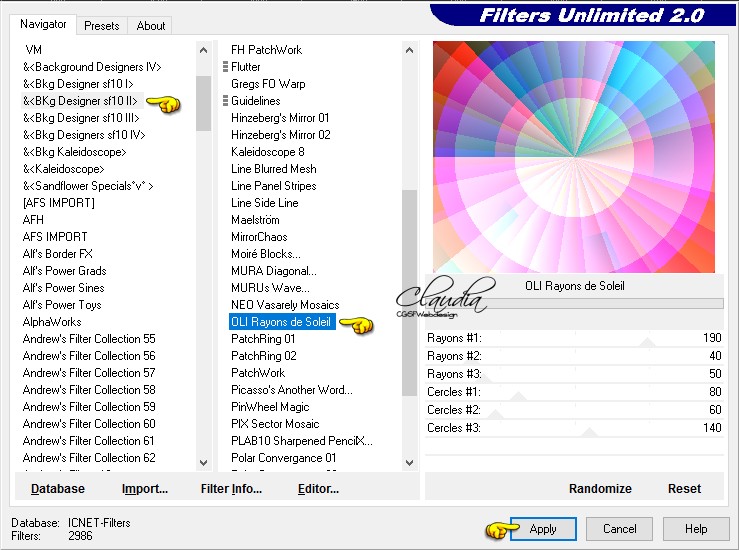 Instellingen filter &<BKg Designer sf10 II> - OLI Rayons de Soleil 