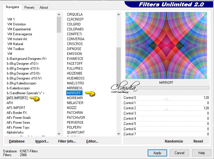 Instellingen filter [AFS IMPORT] - MIRROFF