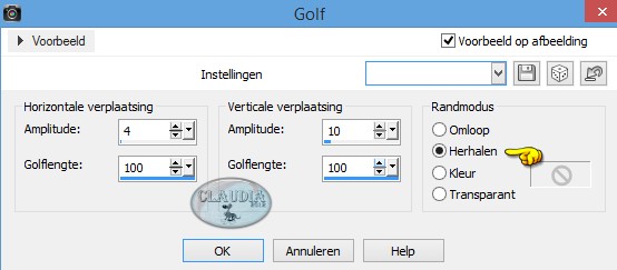 Instellingen Vervormingseffect - Golf