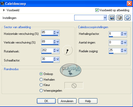 Instellingen Reflectie effect - Caleidoscoop