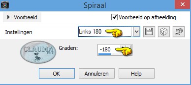 Instellingen Vervormingseffect - Spiraal