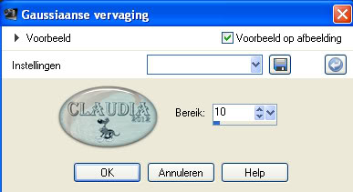 Instellingen gaussiaanse vervaging