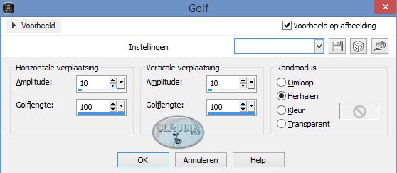 Instellingen Vervormingseffecten - Golf