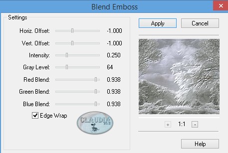 Instellingen filter FM Tile Tools - Blend Emboss