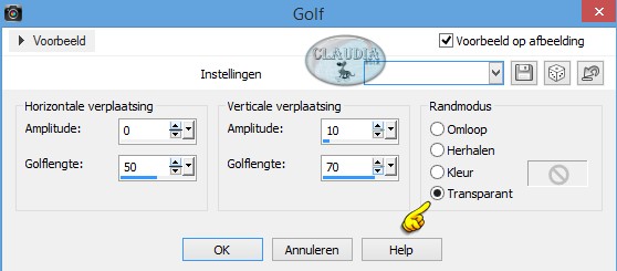 Instellingen Vervormingseffect - Golf