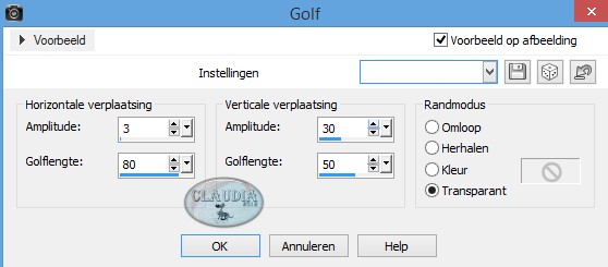 Instellingen Vervormingseffect - Golf