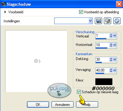 Instellingen 3D Effect - Slagschaduw