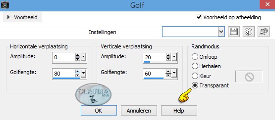 Instellingen Vervormingseffect - Golf