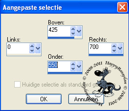 Instellingen aangepaste selectie