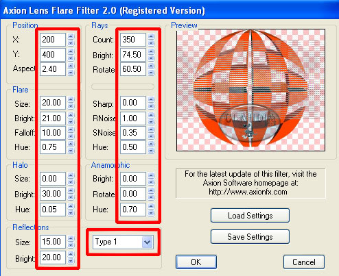 Effecten - Insteekfilters - Axion - Lens Flare