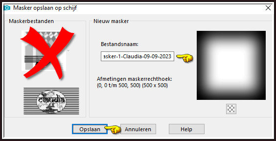 Geef het Masker een naam naar keuze en klip op "Opslaan" :