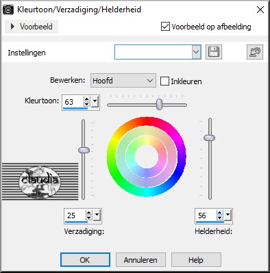 Aanpassen - Kleurtoon en verzadiging - Kleurtoon/Verzadiging/Helderheid