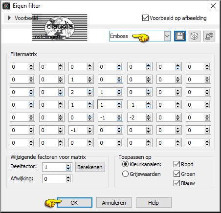 Effecten - Insteekfilters - Eigen filter - Emboss