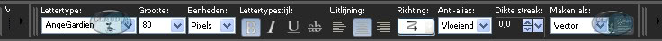 Activeer het Tekstgereedschap en zoek het font "AngeGardien" op met deze instellingen