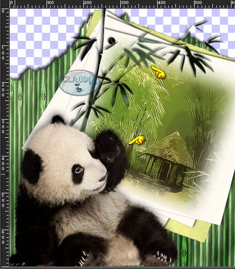 Plaats de tube links onderaan op je werkje en schik de takken zodat ze mooi achter de Panda komen te staan