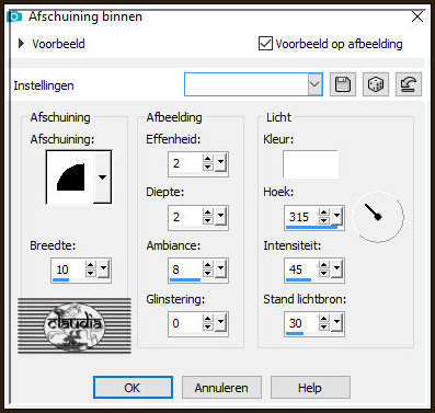 Effecten - 3D-Effecten - Afschuining binnen : Afschuining = nummer 2.