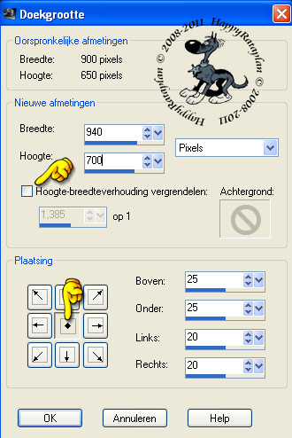 Instellingen voor doekgrootte