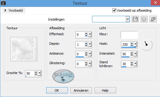 Instellingen Textuureffect - Korrel fijn bewolkt