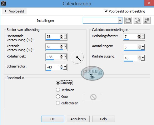 Instellingen Reflectie effect - Caleidoscoop