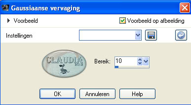 Instelling gaussiaanse vervaging