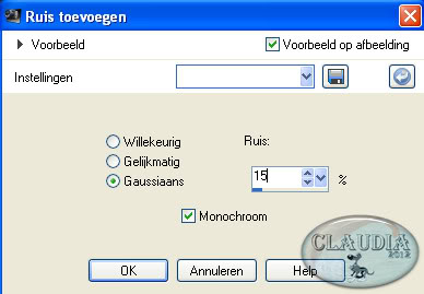 Instellingen toevoegen van ruis (= grofkorreligheid)