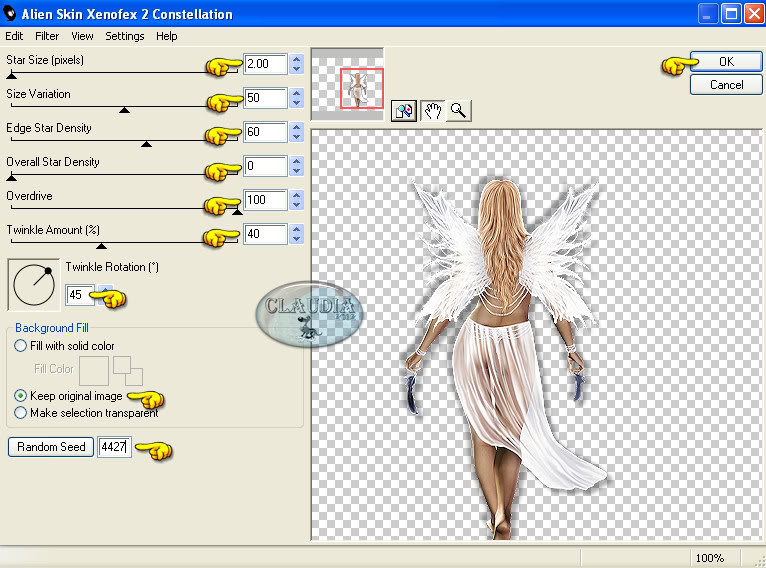 Instellingen filter Alien Skin Xenofex 2 - Constellation