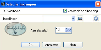 Instelling Inkrimpen van selectie